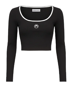 Marine Serre Moon Logo Cropped Long-Sleeve T-Shirt