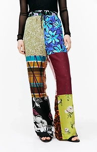 Regenerated Silk Scarves Straight-Leg Trousers