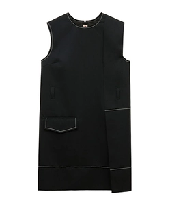 Black Wool Wrap-Effect Mini Dress With Pocket