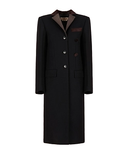 Black Wool Felt Coat With Leather Details