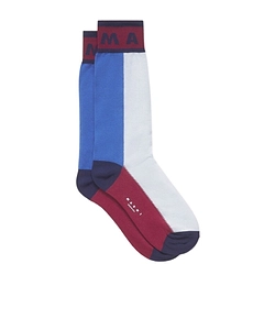 Blue Colour-Block Cotton Socks