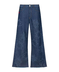 Marni Frayed Sun Motif Chambray Jeans