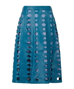 Blue Nappa Leather Skirt With Cut-Out Detailing