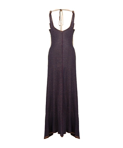 Blue Linen-Viscose Dress With Colourful Edges