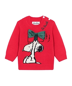 Mc2 Saint Barth Kids Snoopy Jacquard And Velvet Bow Applique Crewneck Jumper