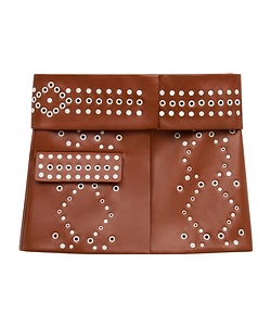 Brown Leather Mini Skirt With Studs