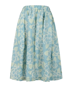 Blue Ramie Elasticated Skirt With Banjo Print