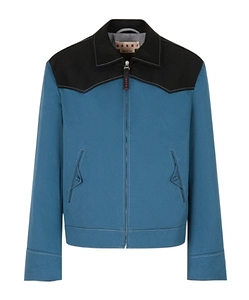 Blue Water-Repellent Gabardine Jacket With Contrast Yokes