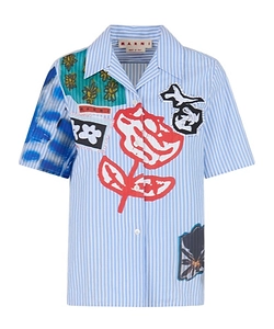 Blue Striped Poplin Bowling Shirt