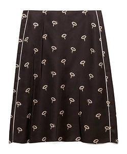 Brown Silk Twill Midi Skirt With Floral Print