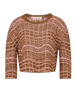 Brown Ribbed Linen Jumper With Wavy Pattern