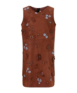 Brown Suede Dress With Daisy AppliquÉS