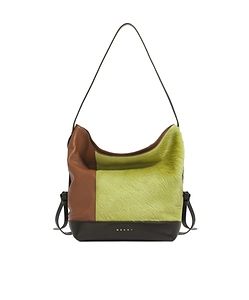 Green Brown And Black Lambskin And Long-Hair Pod 2.0 Small Hobo Bag