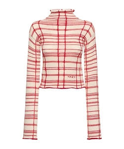 Checked Wool Blend Turtleneck Sweater