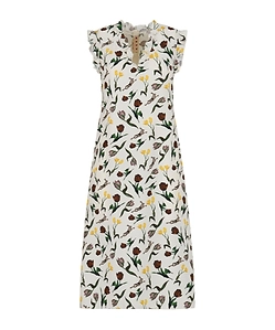 Cream Envers Satin Dress With Tulips And Hares Print
