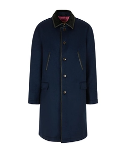 Deep Blue Felt Duster Coat With Contrast Collar