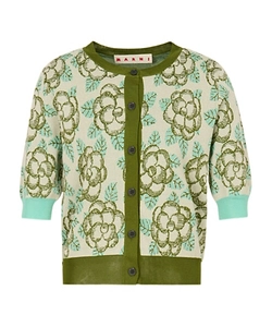 Green Cotton-Viscose Cardigan With Banjo Pattern
