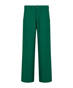 Green Jacquard Wool Trousers With Geometric Motif