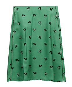 Green Silk Twill Midi Skirt With Floral Print