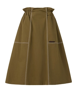 Green Gabardine Midi Skirt With Paperbag Waist