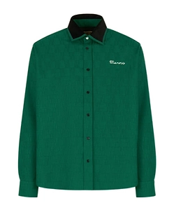 Green Jacquard Wool Shirt With Geometric Motif