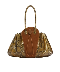 Brown Suede And Python-Print Leather Tulipea Large Handbag