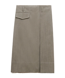 Grey Wool Midi Skirt With Pocket