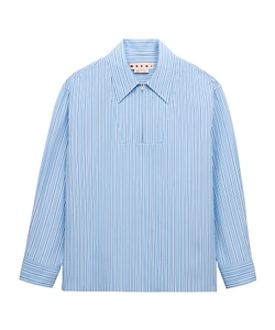 Light Blue Striped Poplin Shirt With Bib Insert