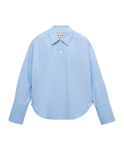 Light Blue Striped Poplin Shirt With Bib Insert