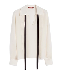 Max Mara Studio Pintuck Tie-Neck Blouse