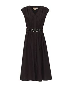 Michael Michael Kors Stretched Poplin Belted Midi Dress