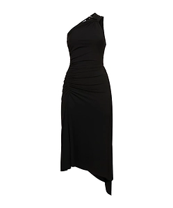 Pleated Jersey Shoulder Dress