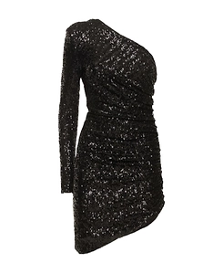 Sequined Jersey Single-Sleeve Mini Dress