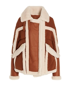 Contrasting Shearling-Trim Padded Coat