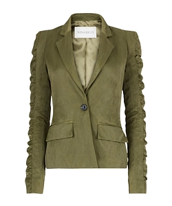 Crinkled Ruffled-Sleeves Blazer