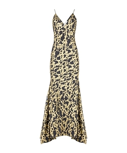 Marbled-Motif Silk Maxi Dress