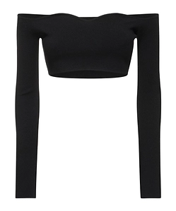 Wool Blend Knit Off-Shoulder Crop Top