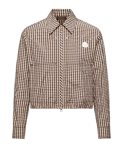 Moncler Gingham Logo Patch Zip-Up Shirt