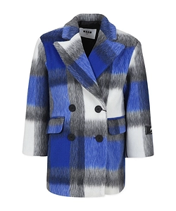 Msgm Kids Bruched Effect Checked Coat