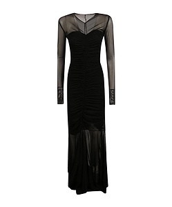 Norma Kamali Sheer Shirred Fishtail Dress