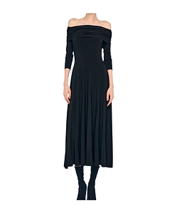 Off-Shoulder Long-Sleeve Midi Dress