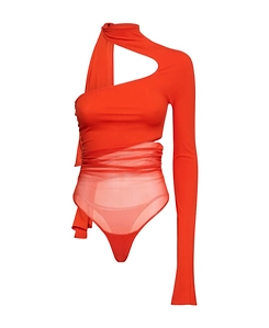 Asymmetrical Jersey Mesh Jumpsuit