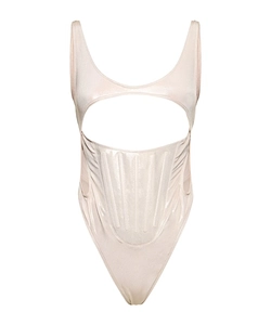 Plain Knit Sheer One-Piece Swimsuit