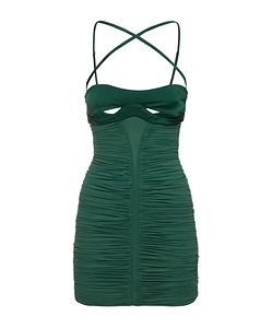 Ruched Sheer Jersey Crossed Mini Dress