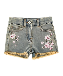 Monnalisa Embroidered Peach Flowers Jeans Shorts