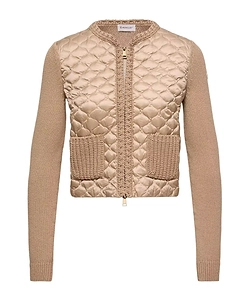 Geometric-Quilted Padded Zip-Up Cardigan