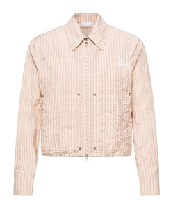 Moncler Gingham Logo Patch Zip-Up Shirt