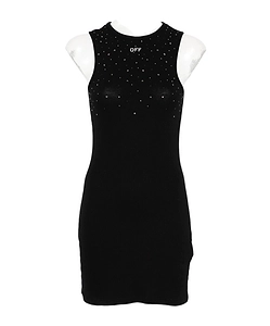 Off-White Logo Embroidered Embellished Sleeveless Dress