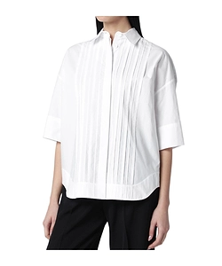 White Cotton Shirt With Pleated Detail