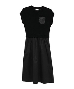 Knitted-Panel Midi Dress